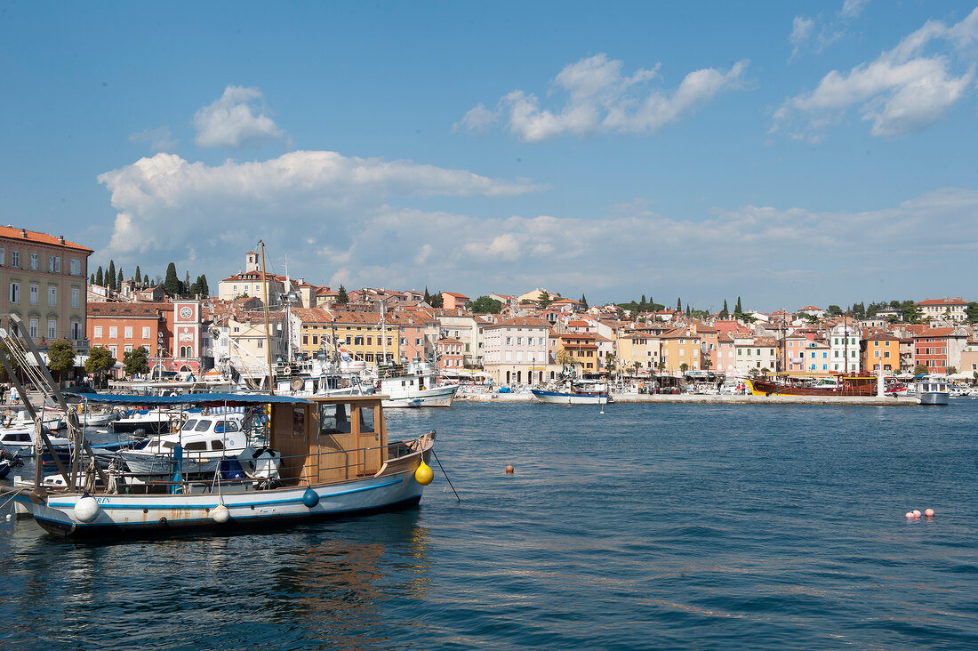 Blick auf Rovinj, Hafen, Meer, Istrien, Kroatien