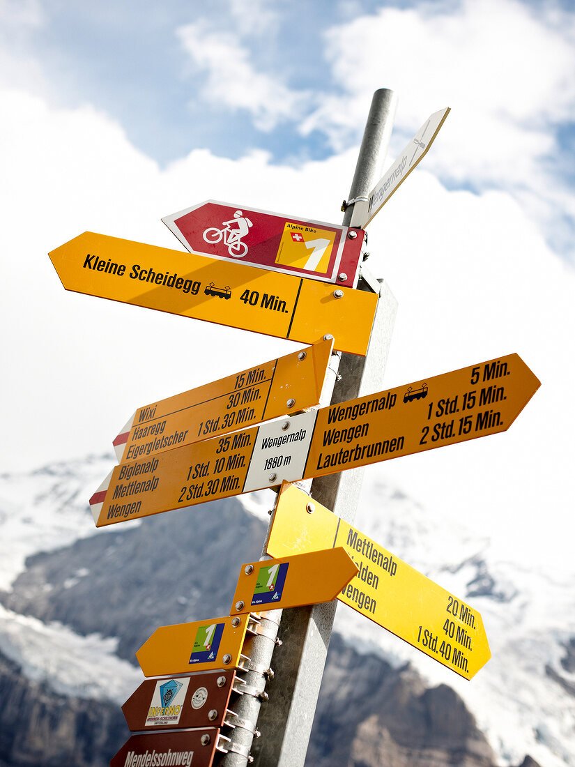 View of signpost, Alps, Switzerland