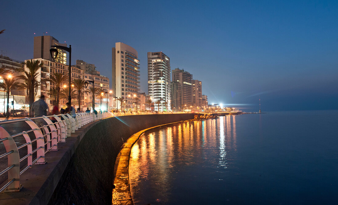 View of Corniche El-Manara skyline at waterfront, Beirut, Lebanon