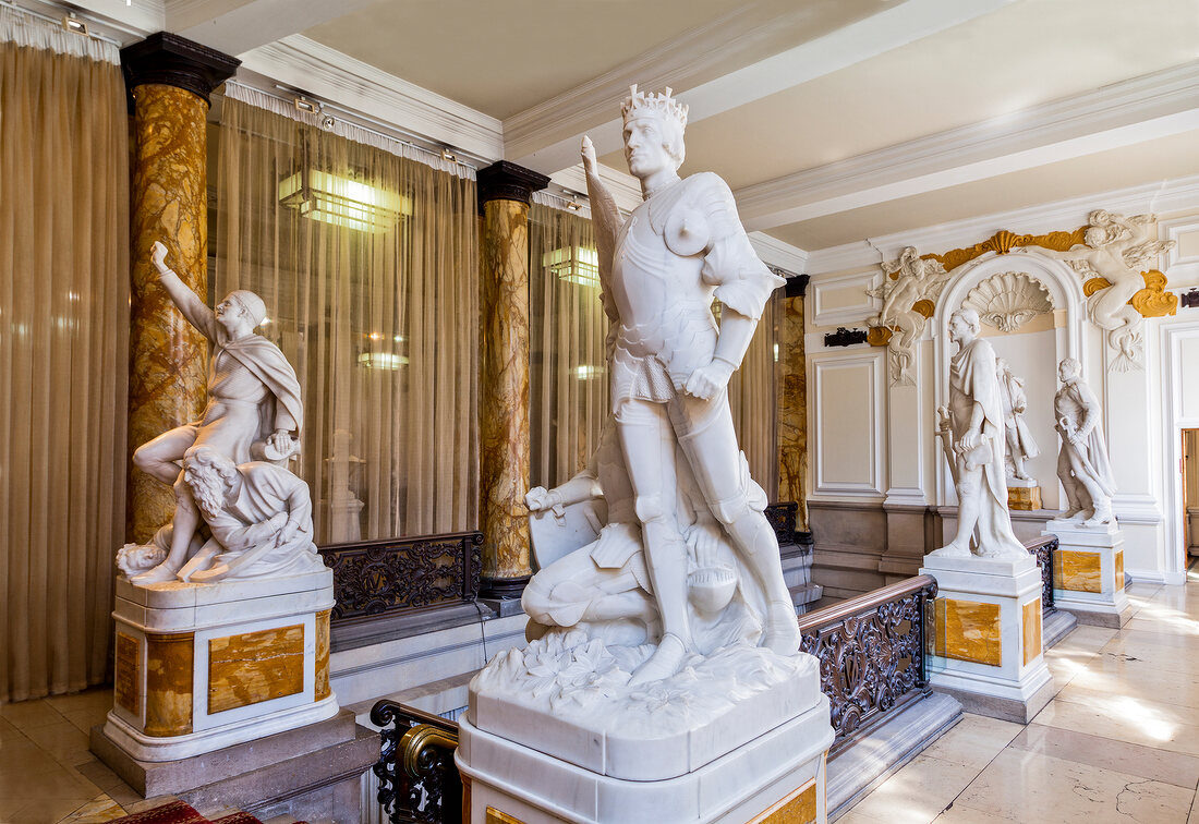 Sculpture Henry VII in city hall at Cardiff, Wales, UK