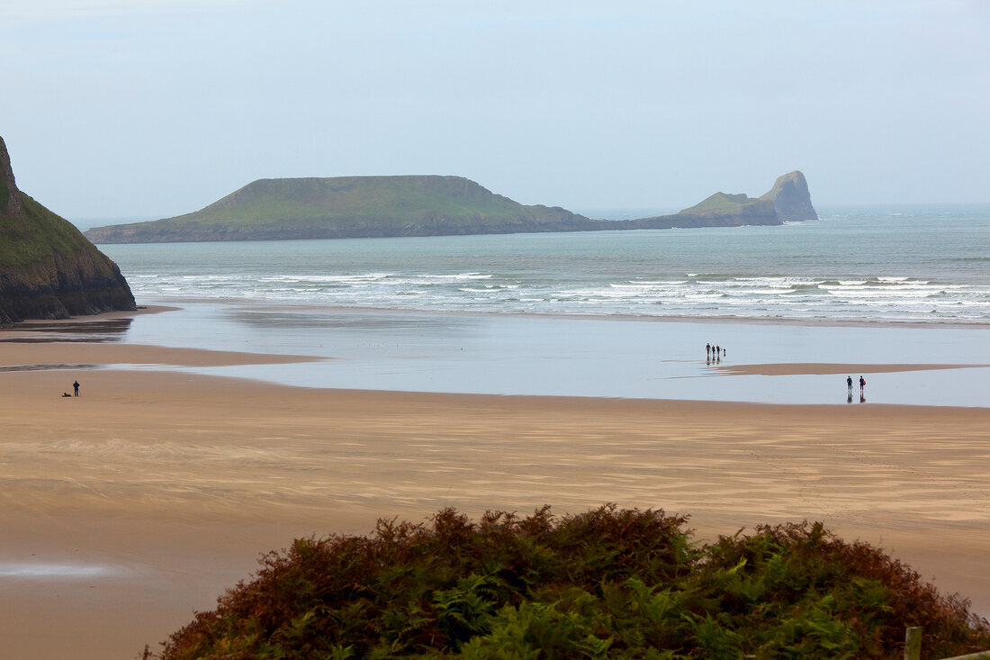 View of Atlantic ocean and Worm's Head at Gower Peninsula, Wales, UK