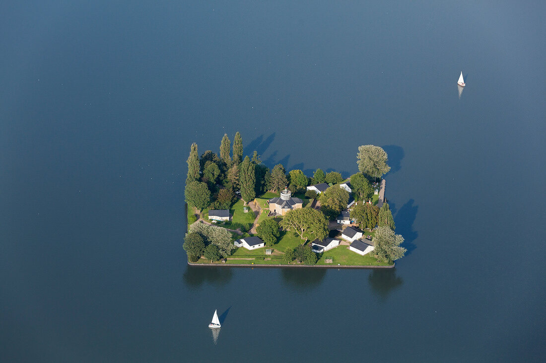 Aerial view of Fort William Stone on artificial island at Steinhude, Hannover, Germany