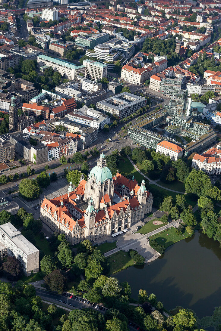 Hannover, Maschpark, Maschteich, Neues Rathaus, Luftbild