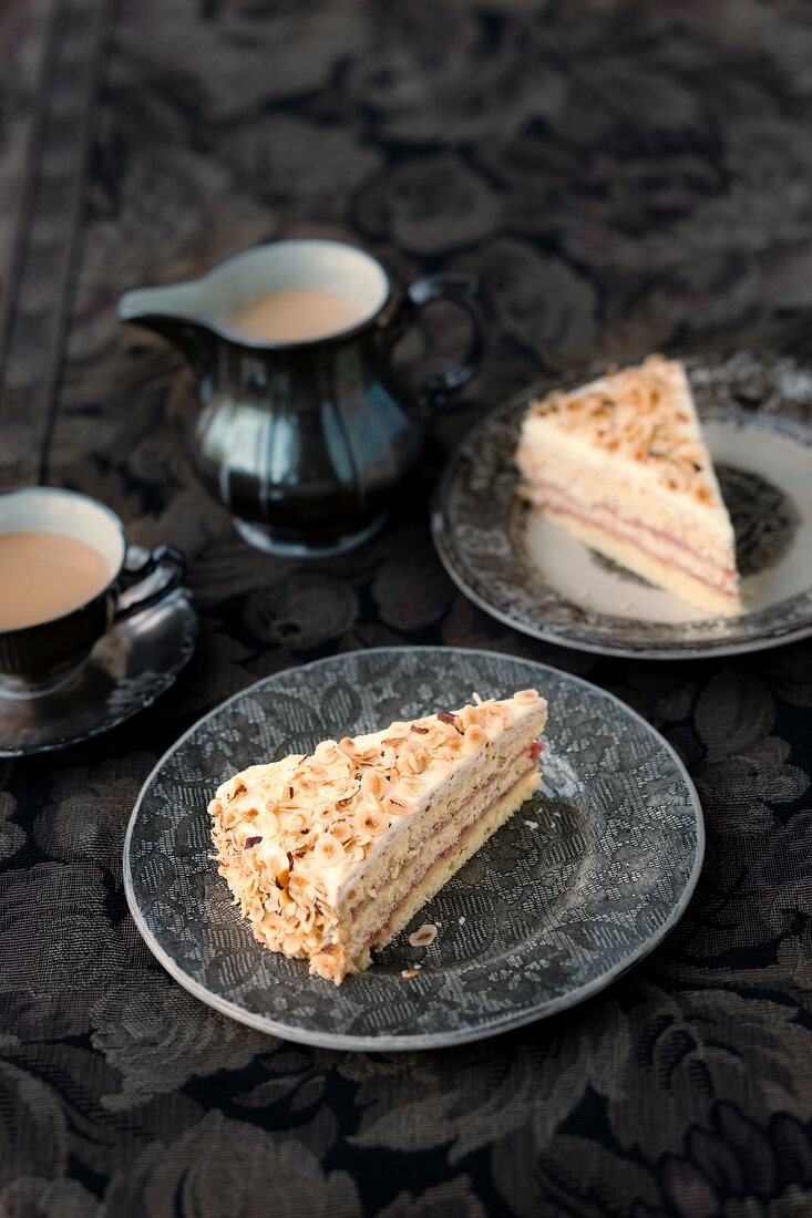 Slices of nut cake on plate