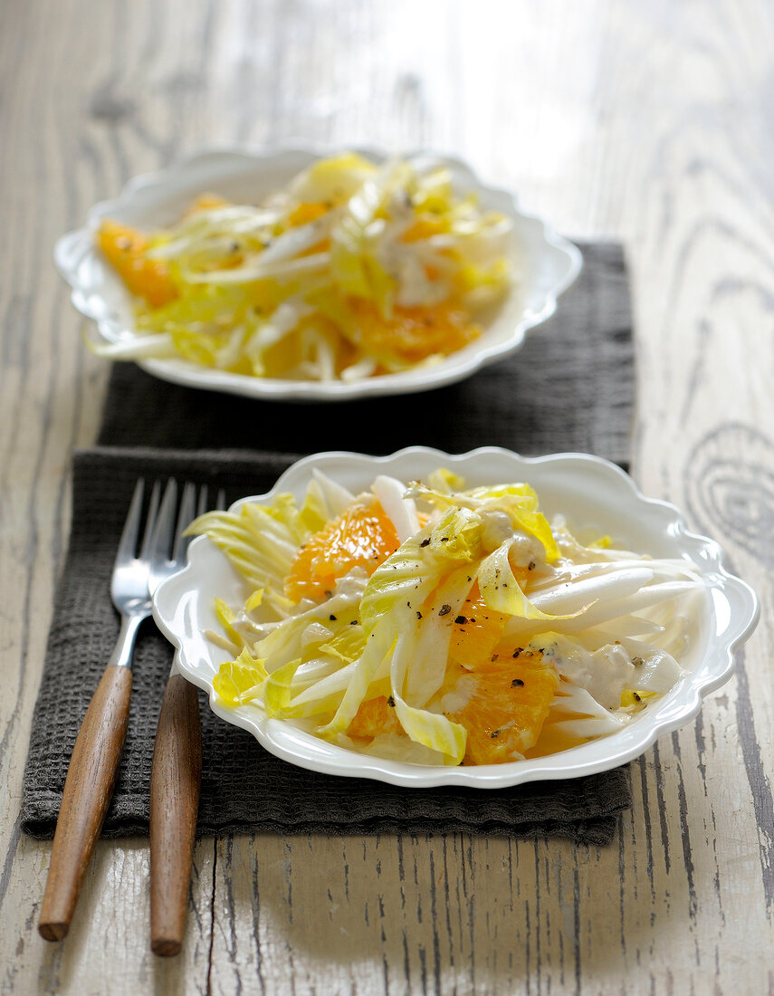 Chicory and orange salad in bowl