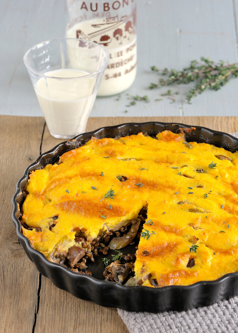 Winter vegetable pie in baking dish