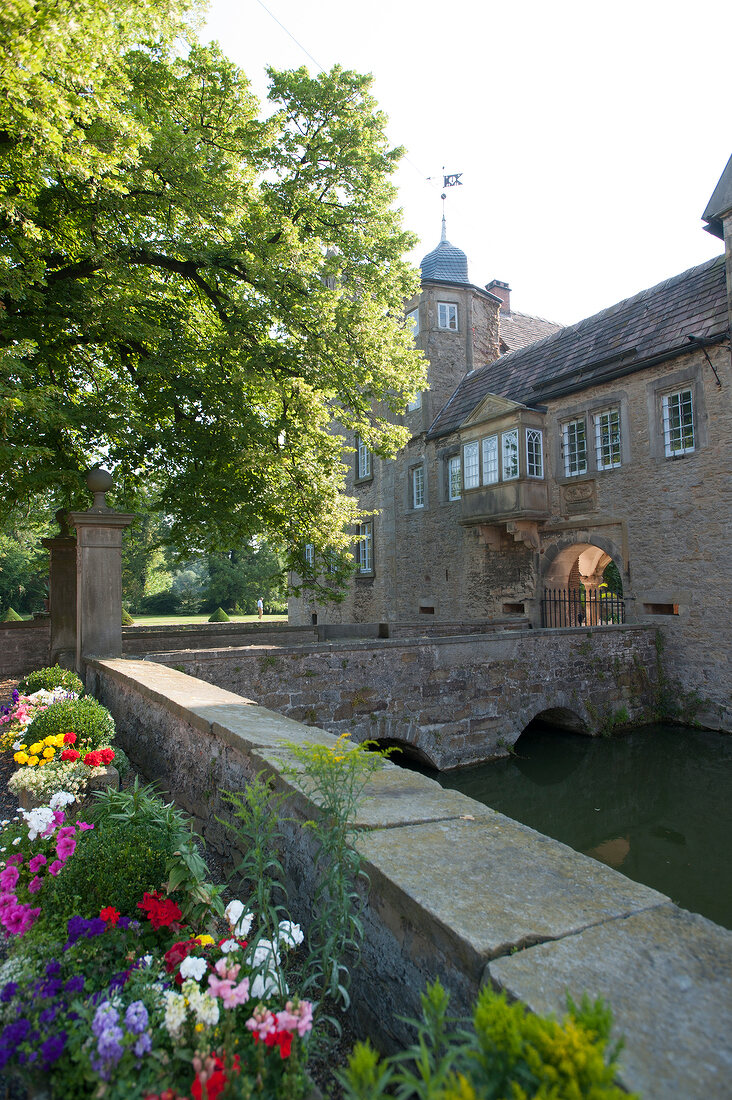 Hulsede Water Castle with bridge and gate, Germany