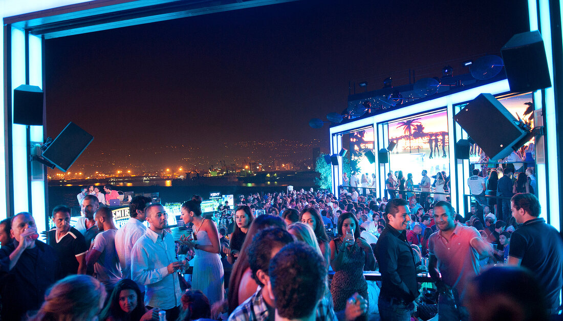 People at rooftop skybar in Palm Beach Hotel, Beirut, Lebanon