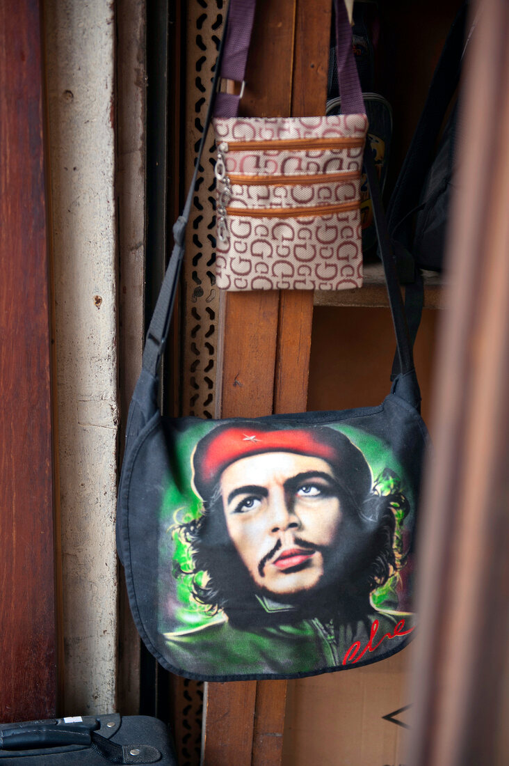 Close-up of bags with Che Guevara print, Beirut, Lebanon