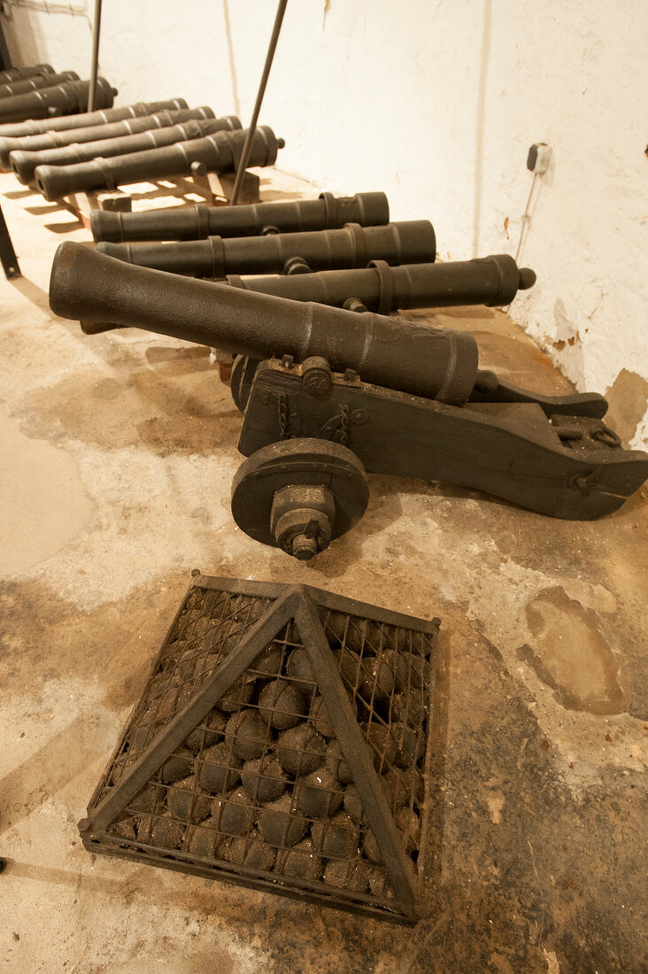 Several cannon in fort at Steinhude, Lower Saxony, Germany