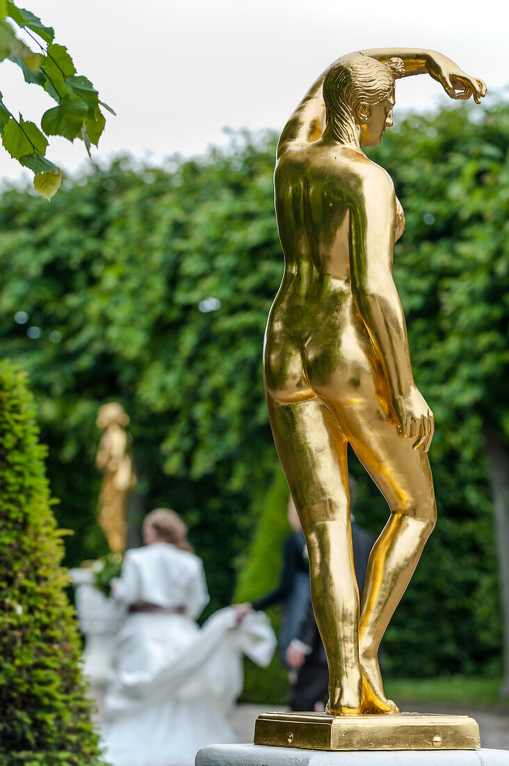 Close-up of golden figure in Royal Gardens, Herrenhausen Palace, Hannover, Germany