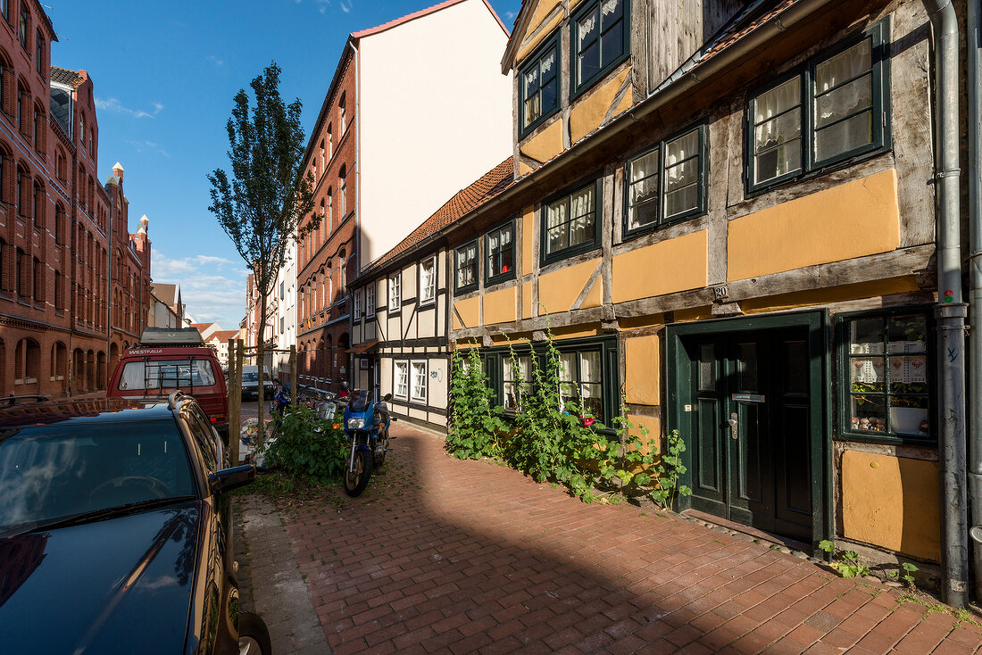 View of houses at Weber Road, Hannover, Germany