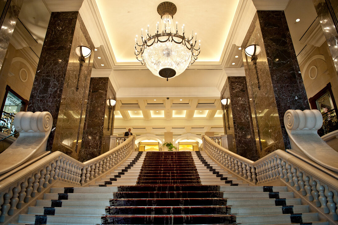 View of staircase and chandelier in InterContinental Phoenicia Beirut Hotel, Beirut