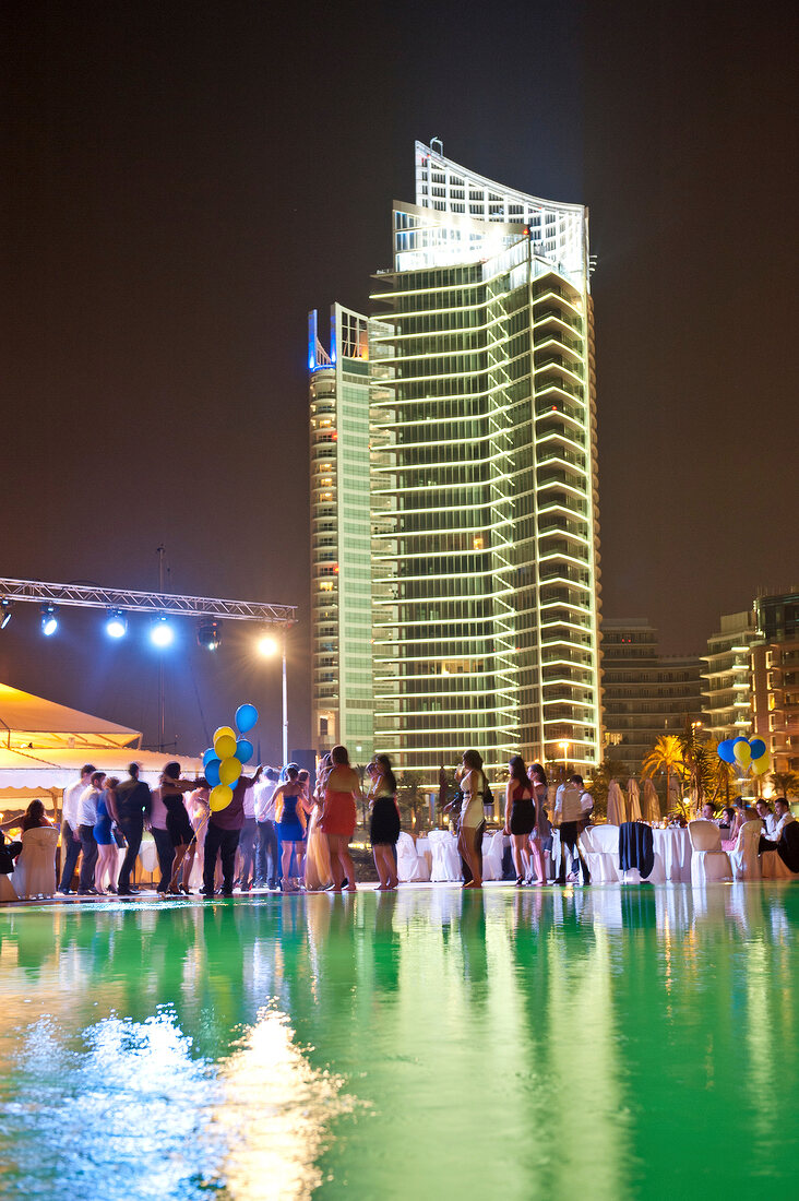 People partying at poolside near Four Seasons Hotel, Beirut, Lebanon