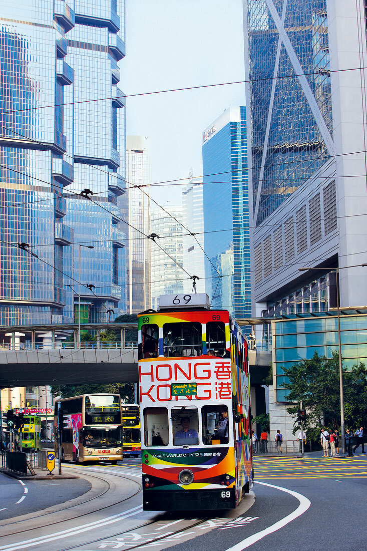 Hongkong Tramways, Doppeldecker, Straßenszene, 69, Straßenbahn