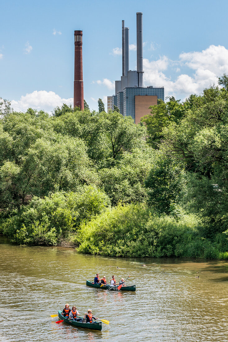 People canoeing in Weddige bank 29 in Linden, Hannover, Germany