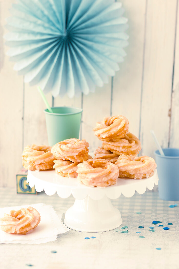 Donuts on cake stand