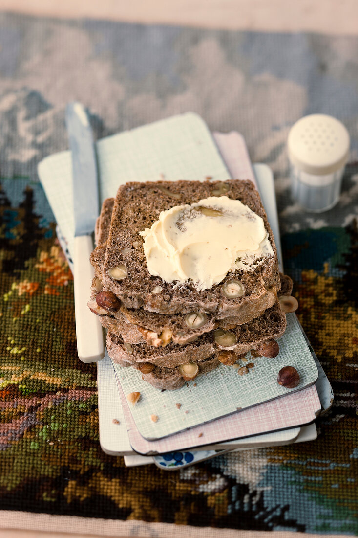 Stack of nut breads with cheese
