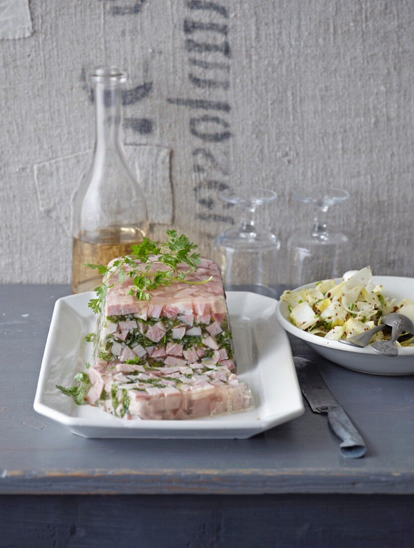 Slow cooking: ham in aspic with chervil and shallots