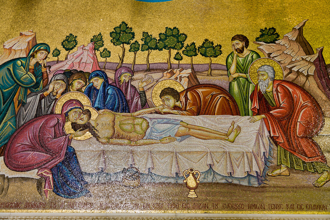 Wall mosaic of anointing Christ at Holy Sepulchre, Jerusalem, Israel
