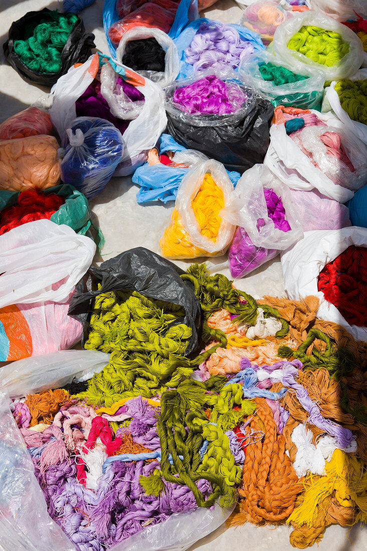 Wool plaits in bag at Bedouin market, Beersheba, Negev, Israel