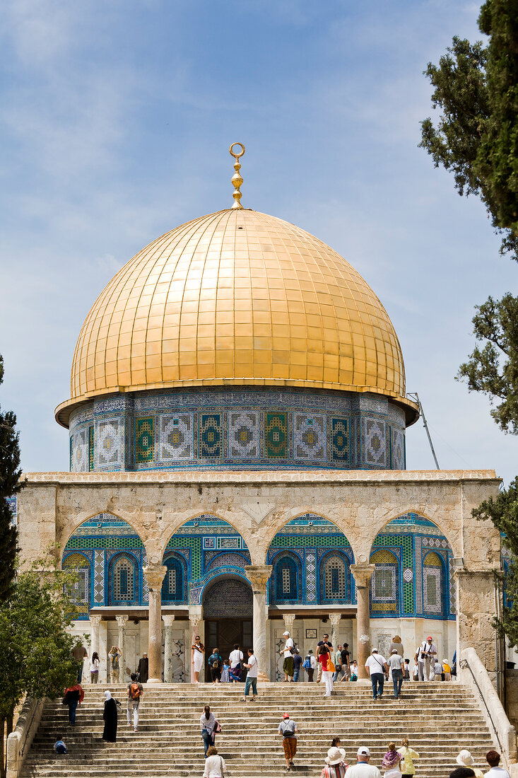 People climbing steps at Dome of the Rock in Temple Mount, Jerusalem, Israel