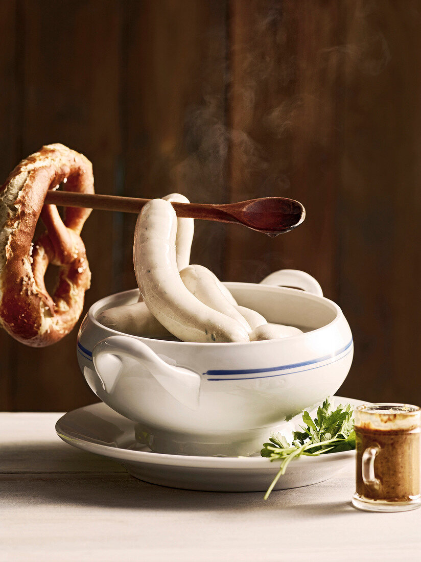 White sausage in a tureen, Bavaria, Germany