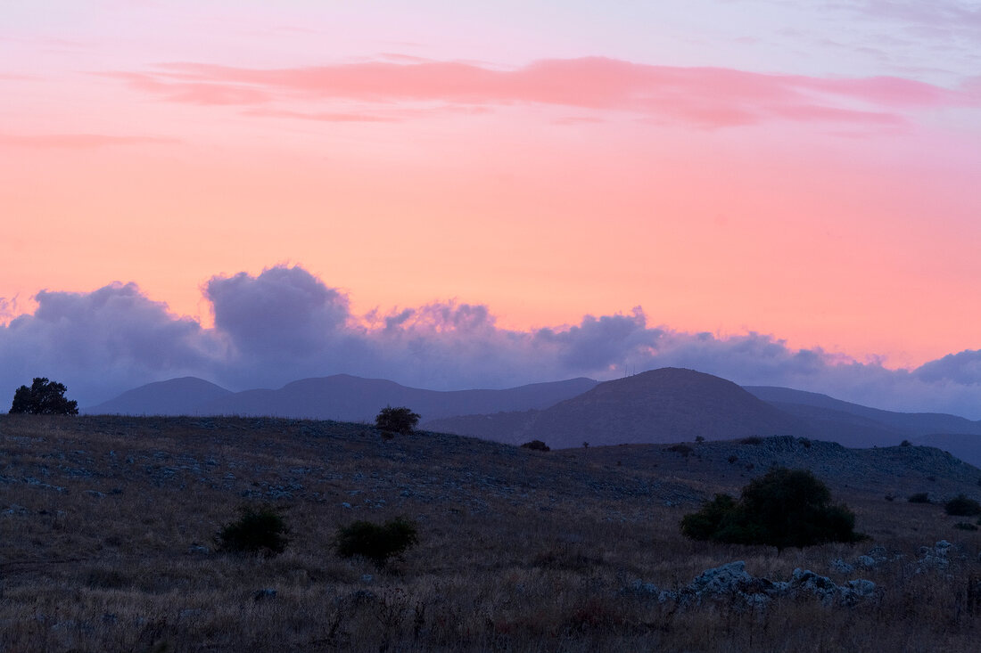 View of mountains and landscape at dawn, Galilee, Israel