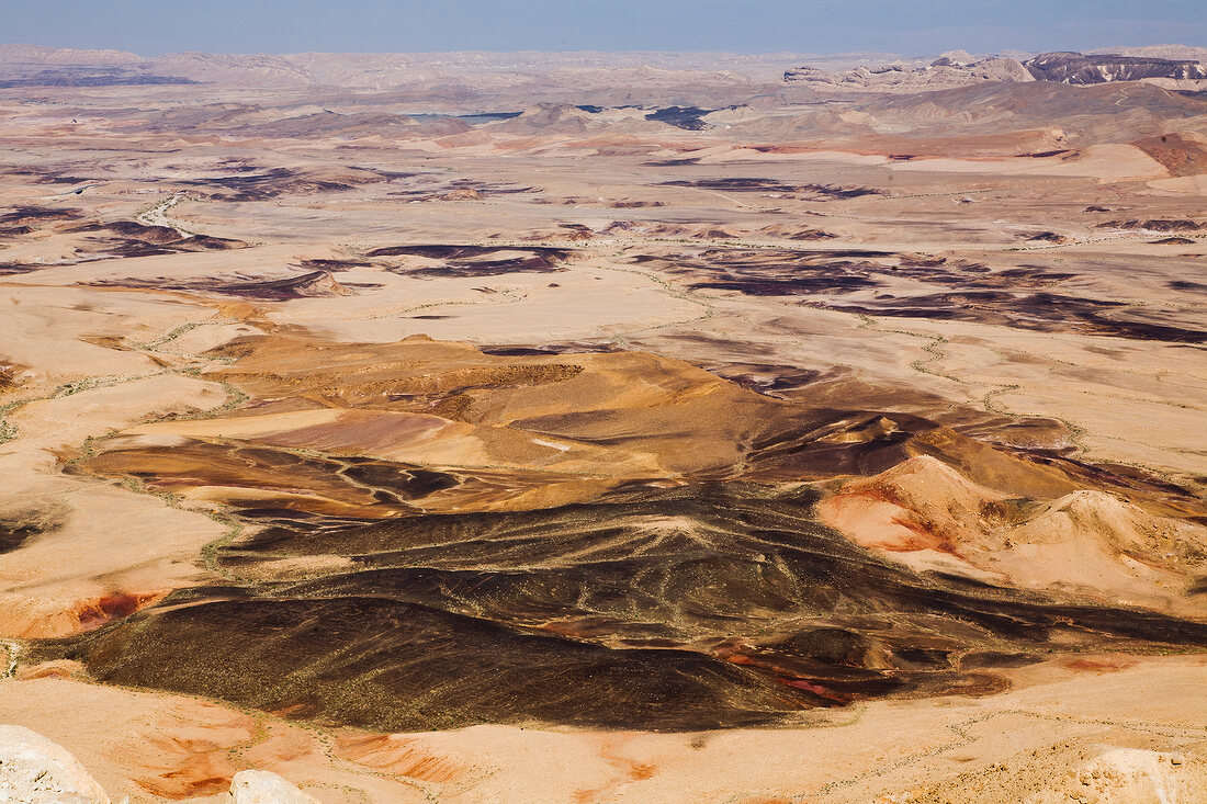 View of Makhtesh Ramon and lunar landscape, Negev, Israel