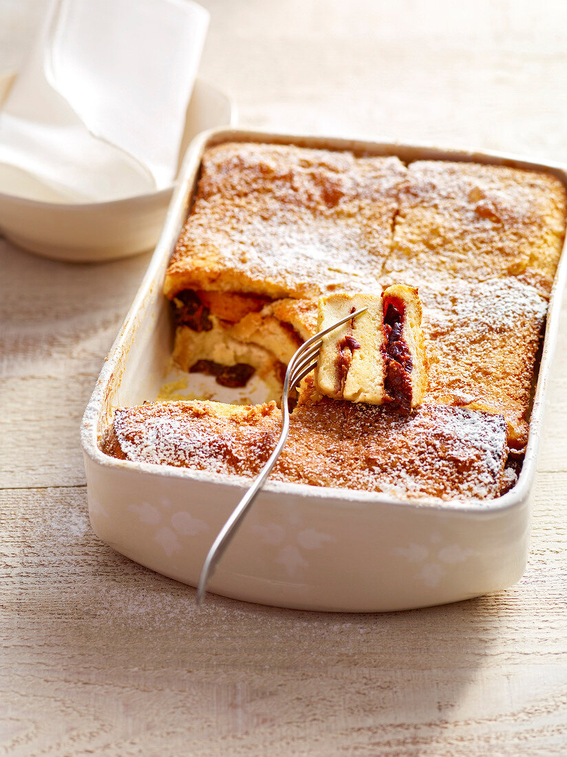 Baked French toast in baking dish, Bavaria, Germany