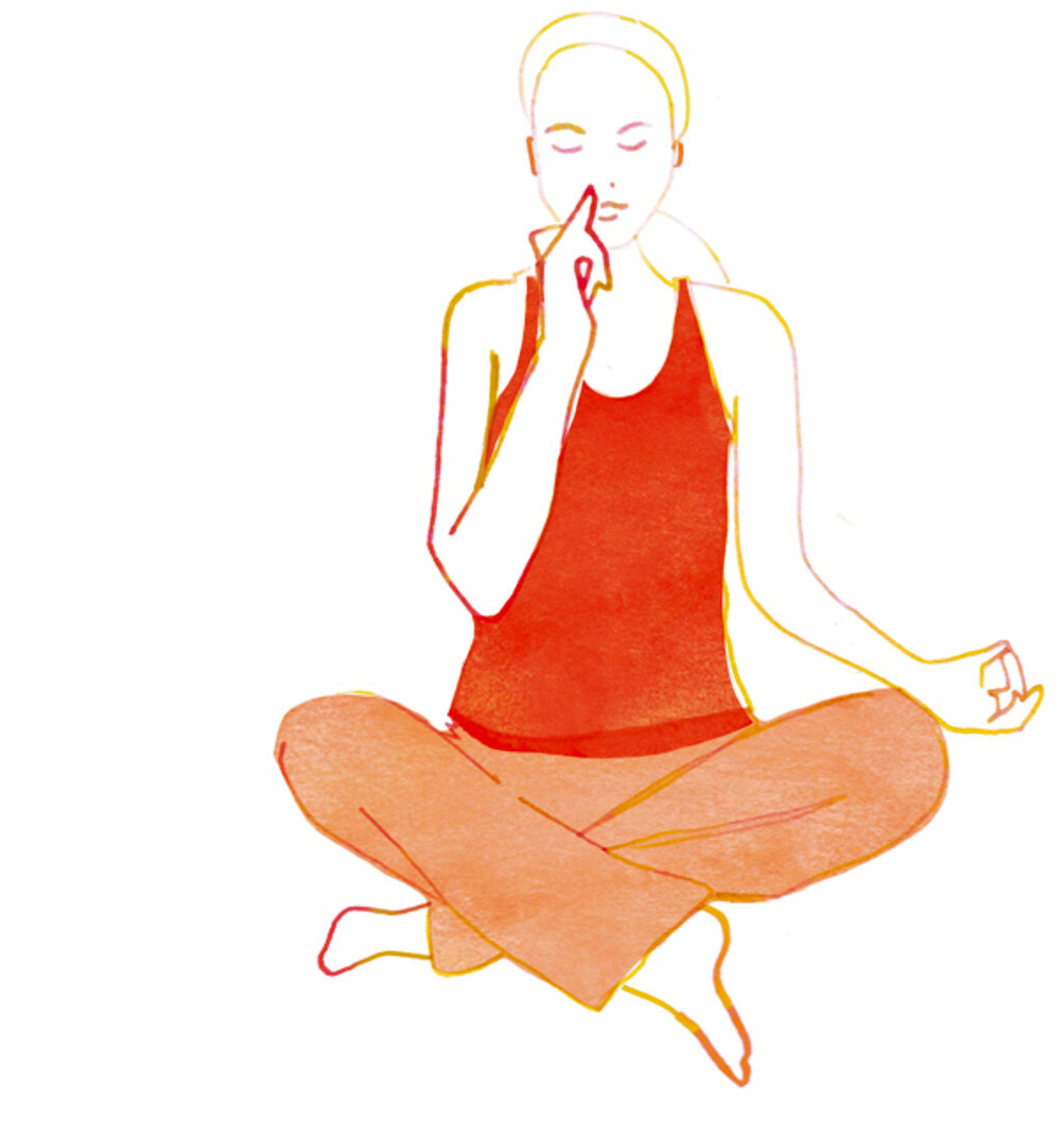 Detox-Yoga, Entspannen, Frau, sitzt, Wechselatmung