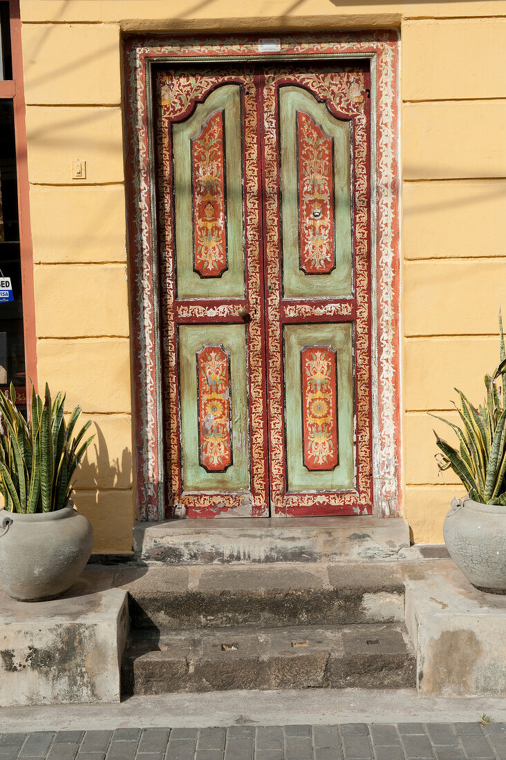 Painted teak door in Galle Fort, Sri Lanka