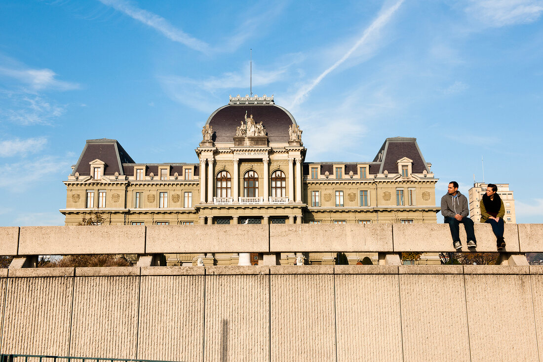 Facade of palace in Lausanne, Canton of Vaud, Lake Geneva, Switzerland