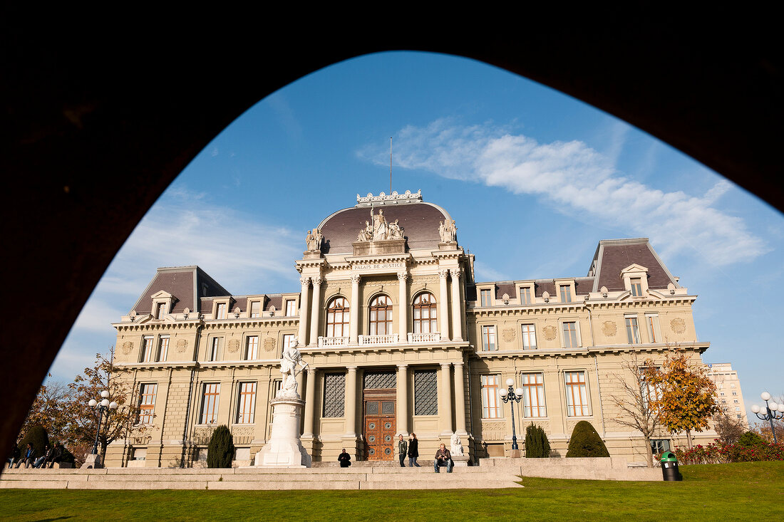 Facade of palace in Lausanne, Canton of Vaud, Lake Geneva, Switzerland