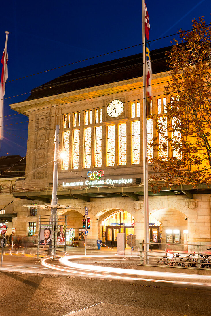 Facade of railway station in Lausanne, Canton of Vaud, Switzerland