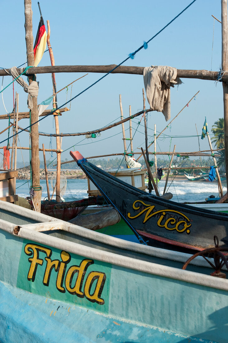 Sri Lanka, nahe Hikkaduwa, Dodanduwa Indischer Ozean, Fischerboote