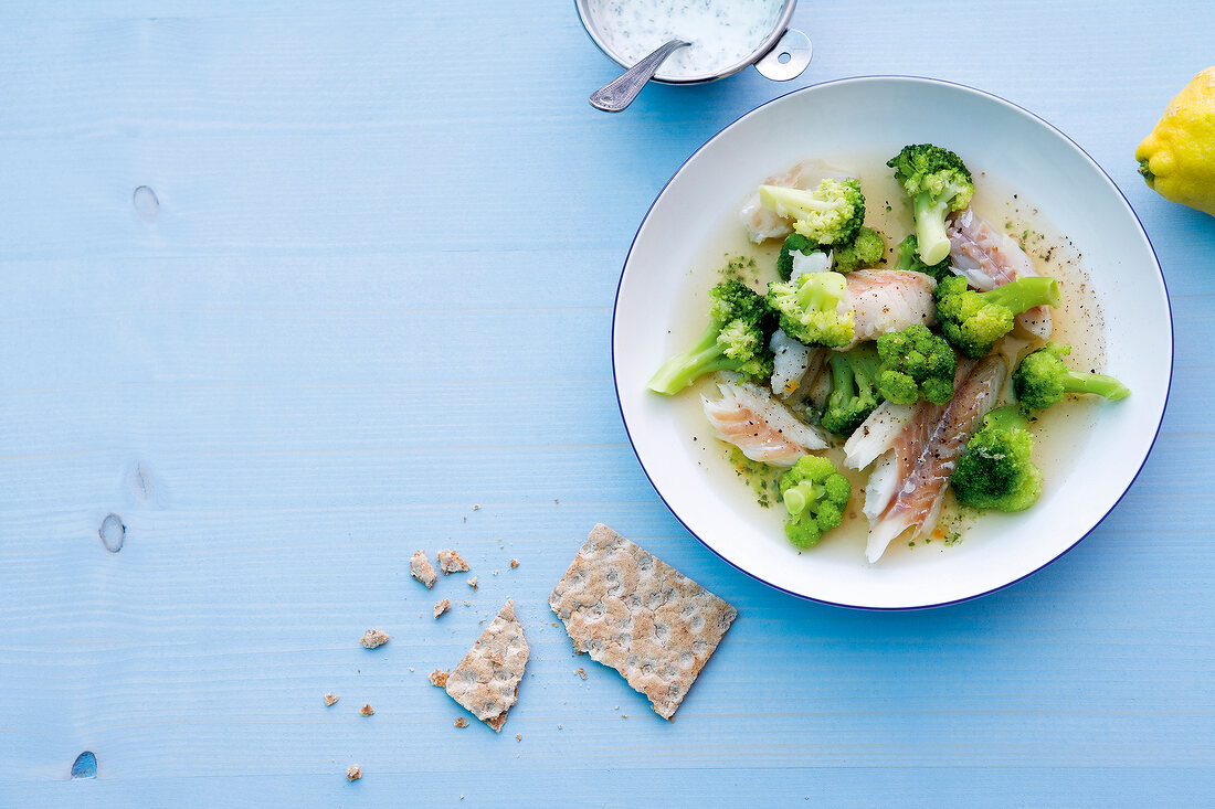 Broccoli cod-pot on plate