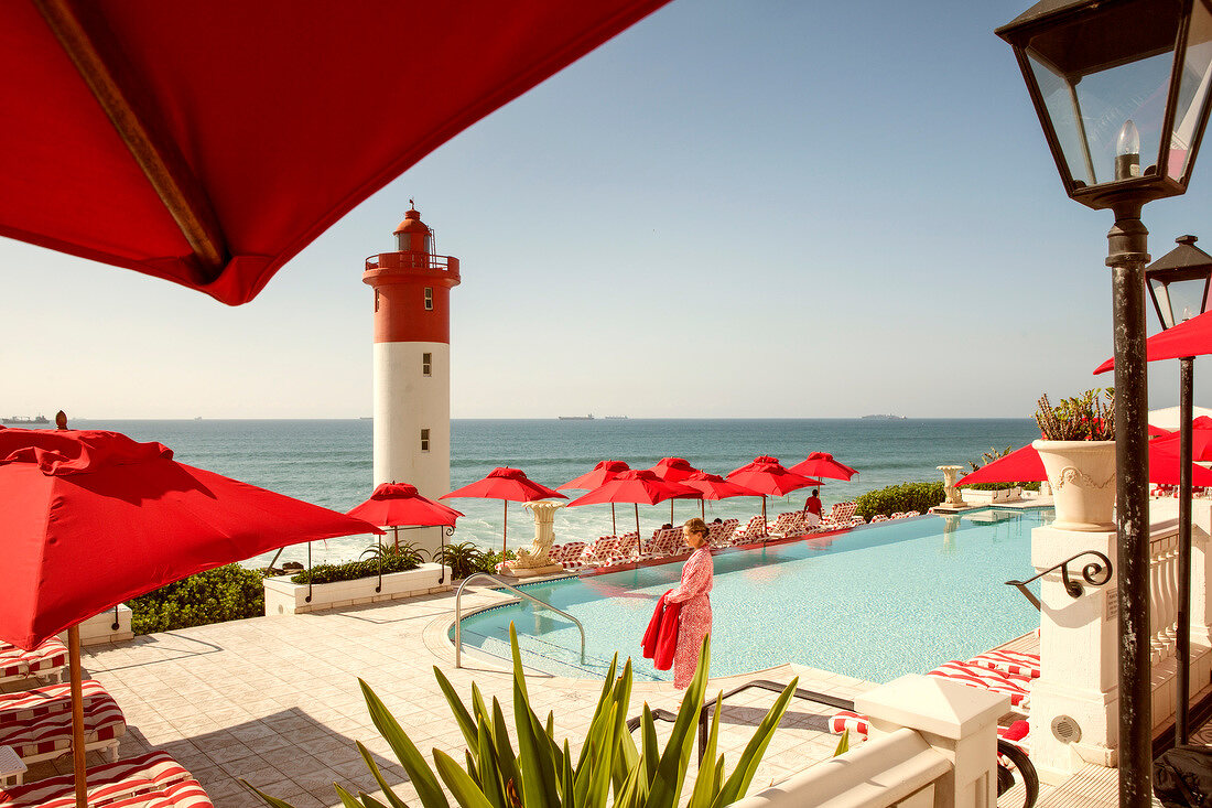 Swimming pool with oceanfront in The Oyster Box Hotel, Umhlanga, South Africa