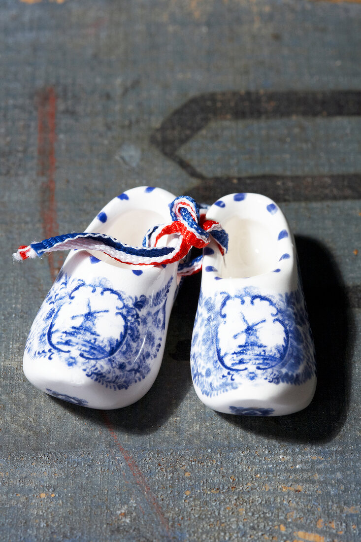 Close-up of Dutch ceramic slippers