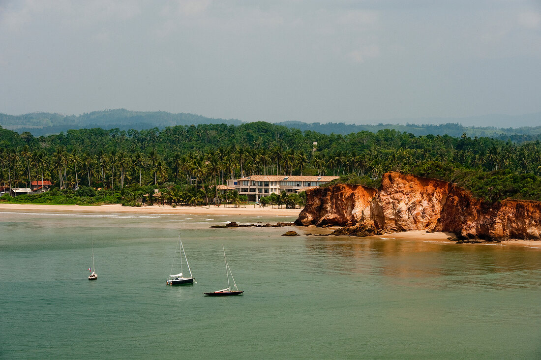 View of bay of Weligama, Indian Ocean and cliffs, Sri Lanka