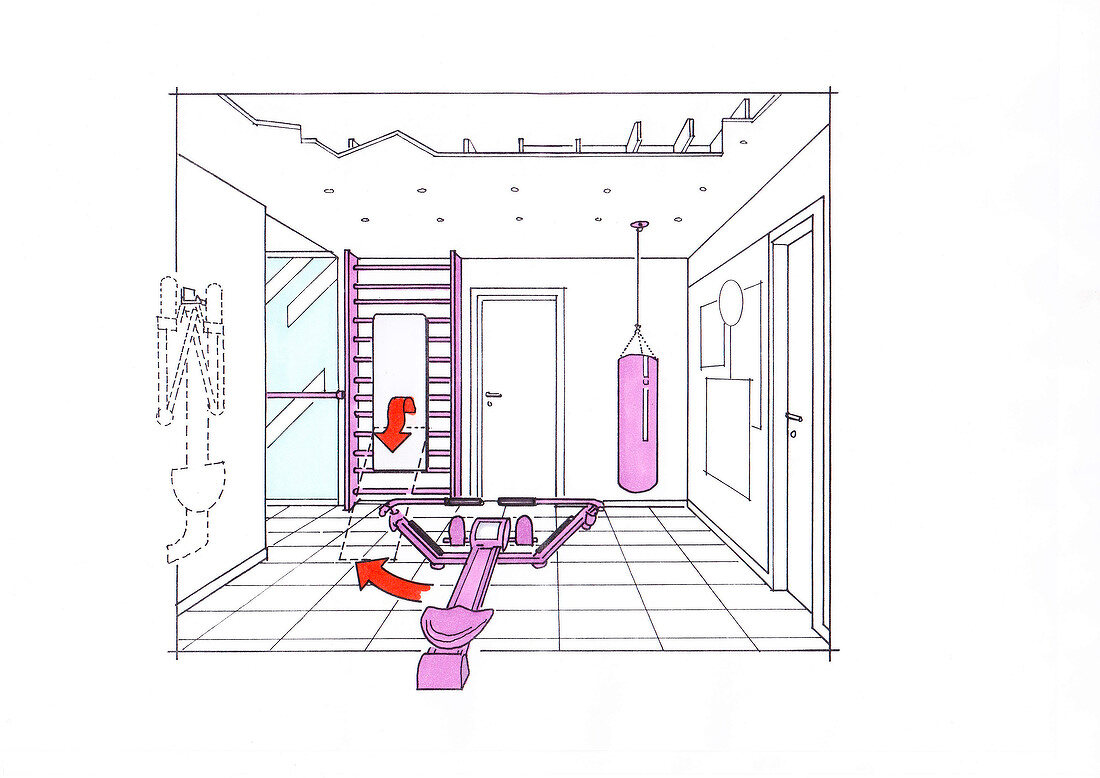 Illustration of living room with sofa, television and carpet