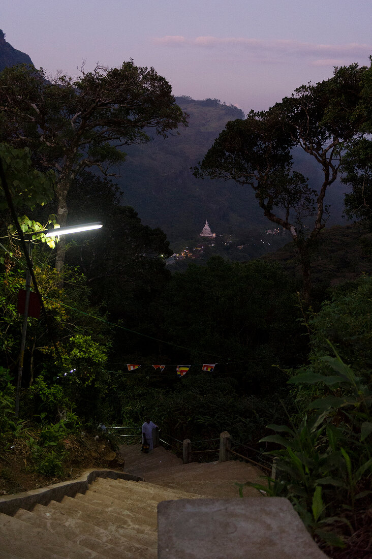 Pilgrims going downstairs at night in Sri Pada mountain, Sri Lanka