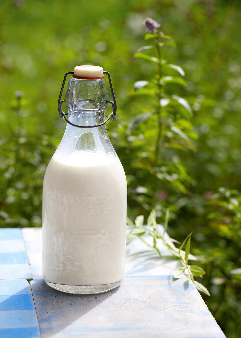 Airtight bottle of milk on table