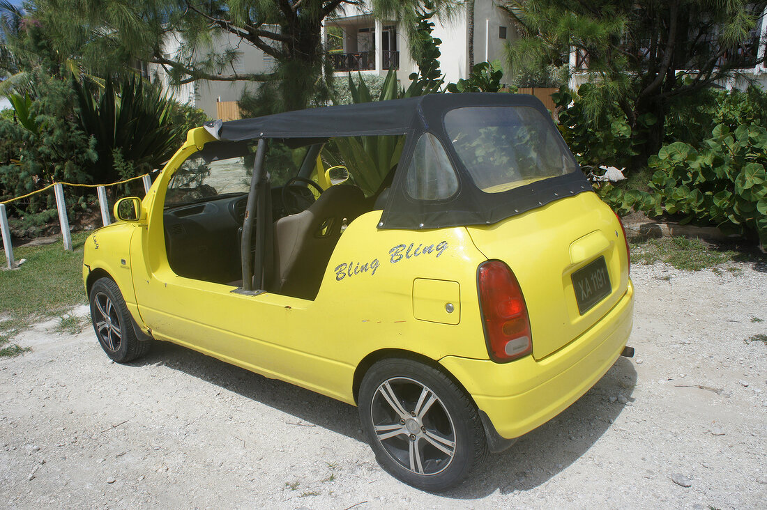 Yellow car in the island of Lesser Antilles, Caribbean, Barbados