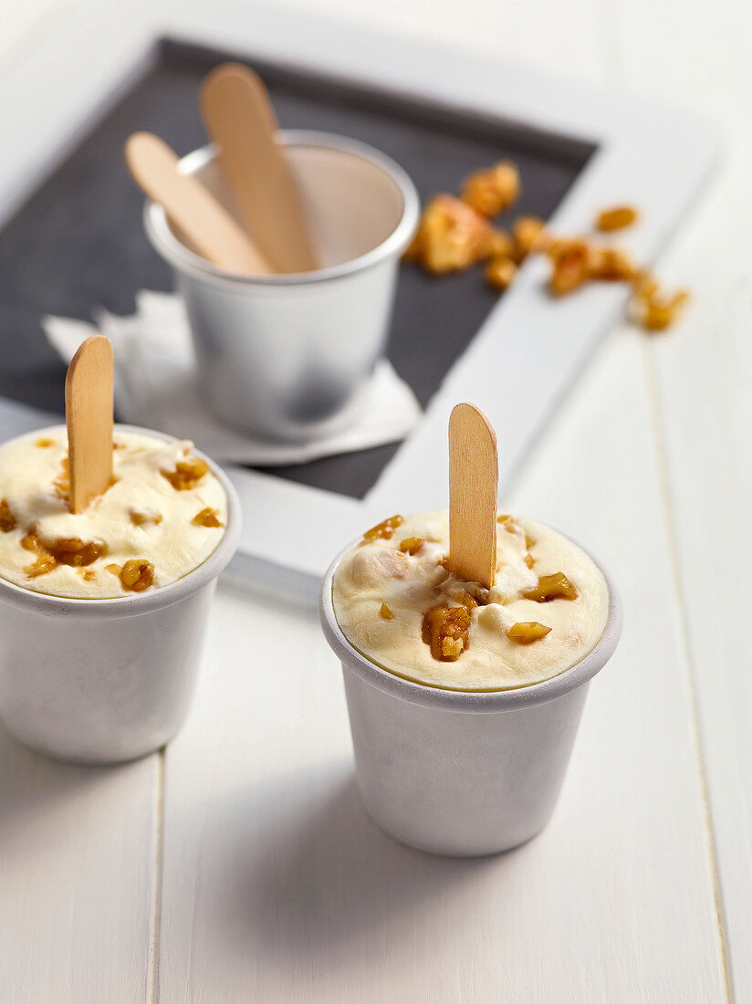 Close-up of maple walnut ice cream in ice pop molds