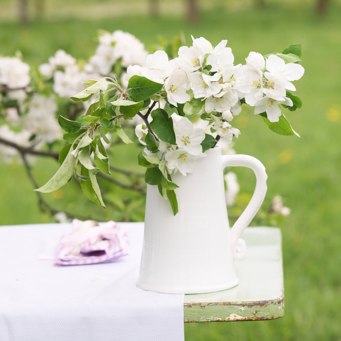 Porcelain vase with apple blossoms branches