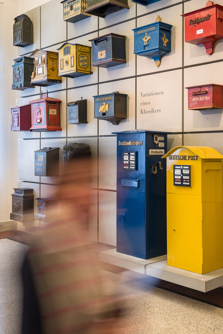 Various mailboxes at museum, Berlin, Germany, blurred image