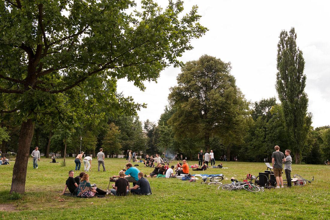 People having barbecue party at Friedrichshain Public Park in Berlin, Germany