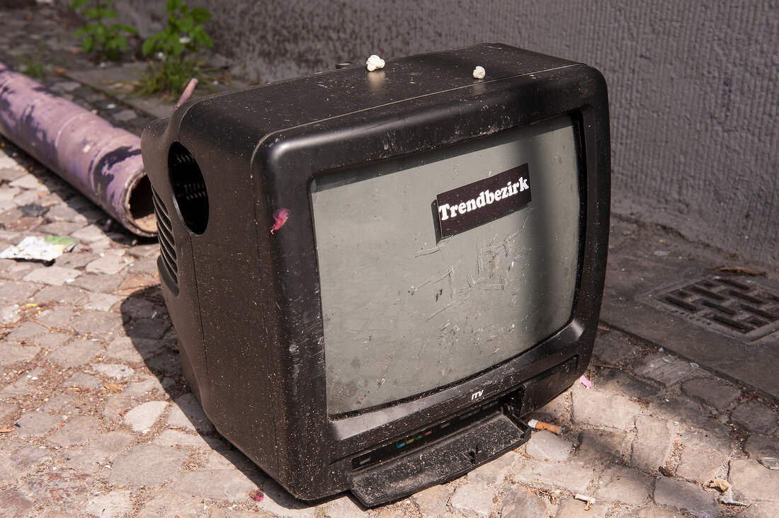 Old ruin television on street in Neukolln, Berlin, Germany
