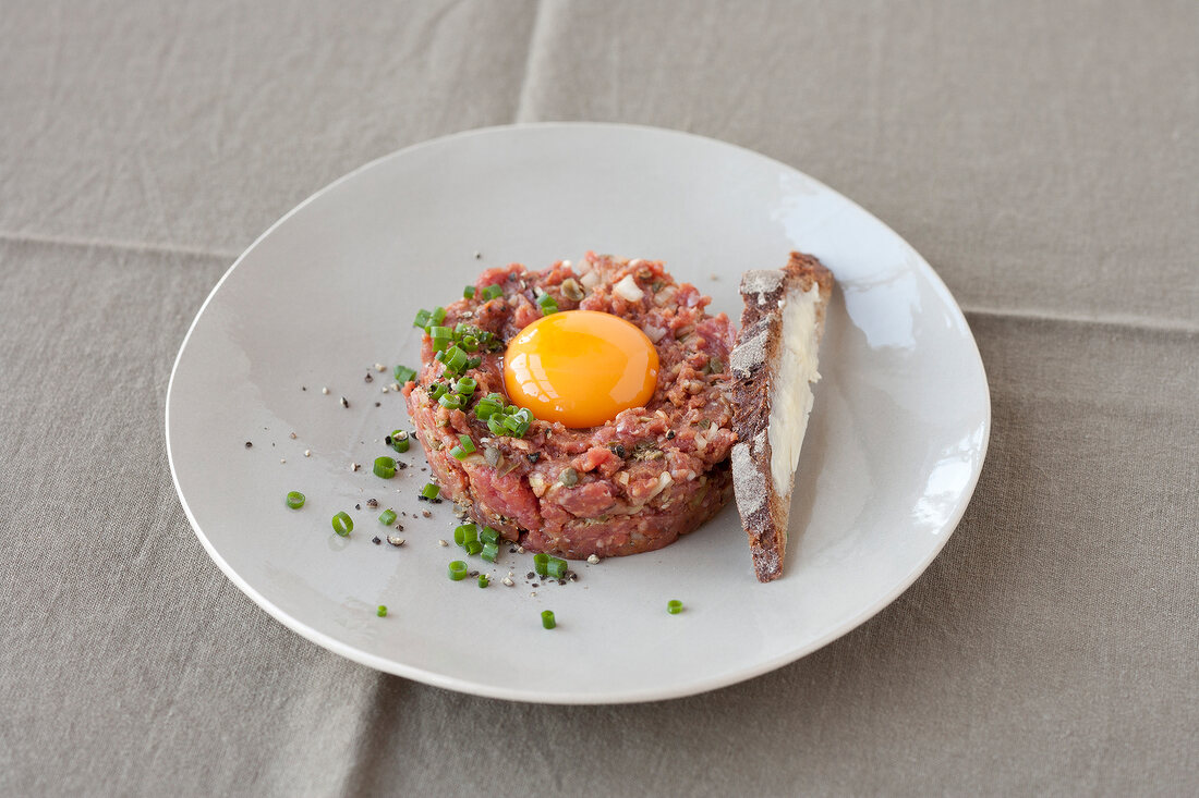 Classic steak tartar on plate 